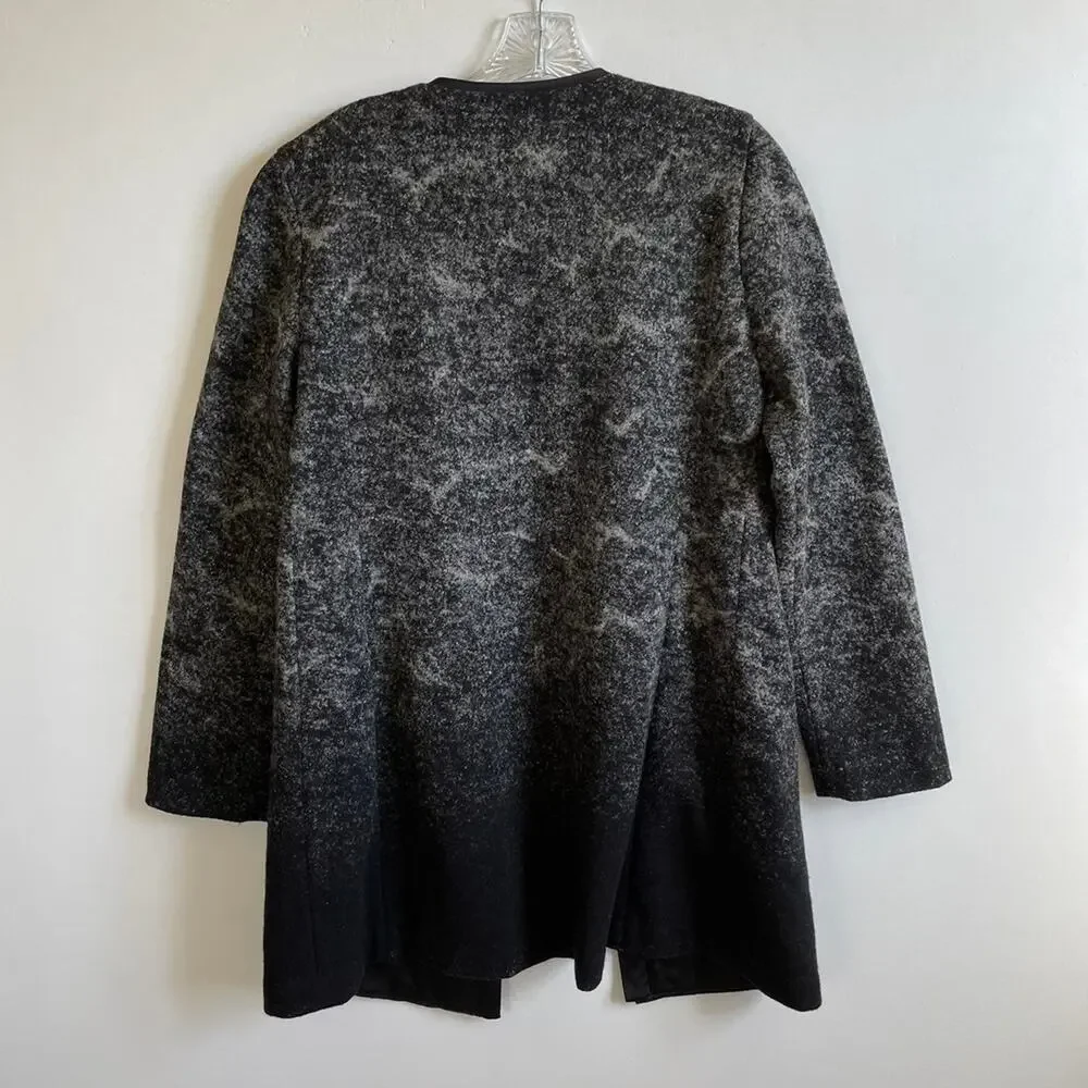 Eileen Fisher Black Sprinkle Felted Wool Silk Open Front Jacket